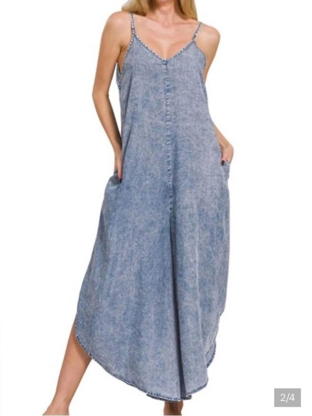 ZENANA Acid Wash Playsuit Jumpsuit Size Medium New NWOT